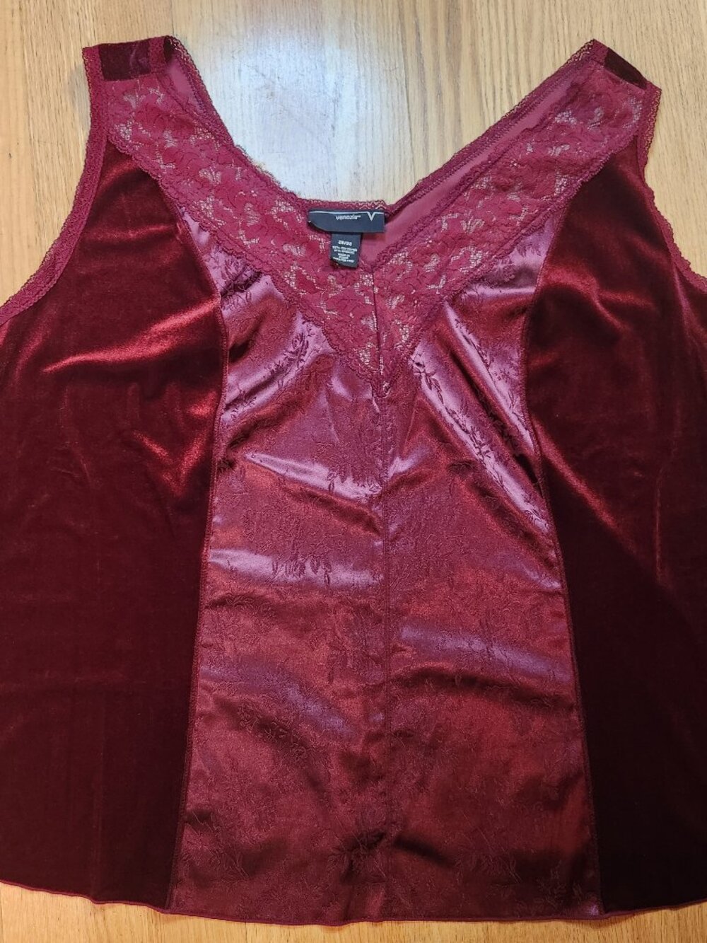 Venezia Burgundy Sleeveless Top Cami Velvet Satin Lace